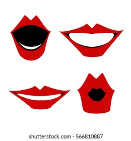 Red lips, a set of gestures, articulation. Vector