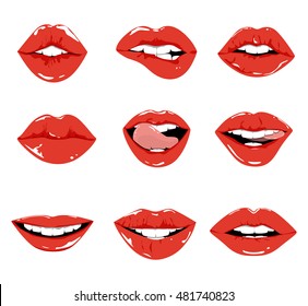 Woman Lips Set Pop Art Retro Stock Illustration 1147998899