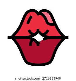 Red lips with shiny gloss representing beauty, makeup, fashion, and romance, designed as a simple vector icon for digital interfaces and graphic design projects