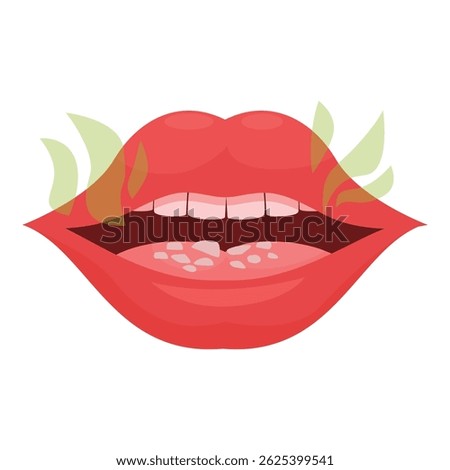 Red lips showing bad breath and dry, sore tongue representing halitosis and oral hygiene issues