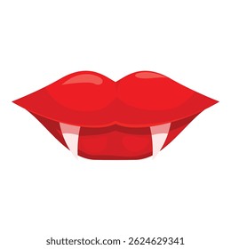 Rote Lippen mit Reißzähnen lächeln auf weißem Hintergrund