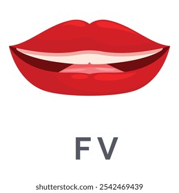 Lábios vermelhos mostrando dentes boca sorridente ícone fv isolado no fundo branco