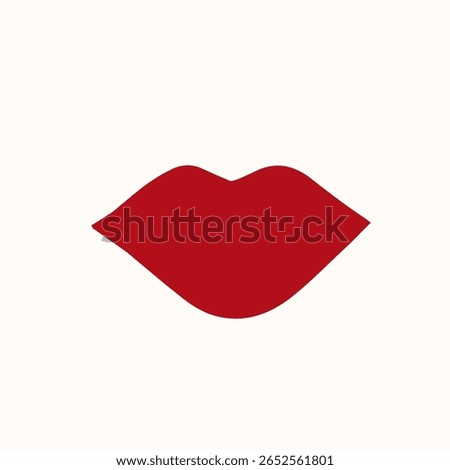 Red lips silhouette in flat minimal vector style, solid color with no outline, clean and bold shape on light background. Suitable for cosmetics branding, pop art, fashion design, prints, and icons.