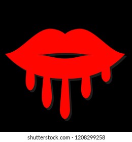 Red lips with smudges on a black background, vector