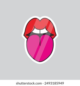 Red Lips Sticker Vector Illustration