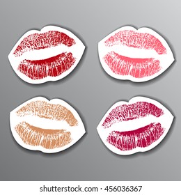 Red lips stickers set. design element. vector illustration