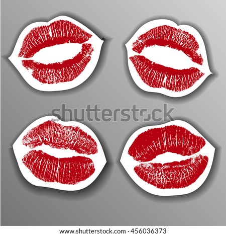 Red lips stickers set. design element. vector illustration