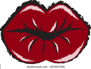 Red lips in the style of cartoon.