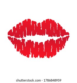 Red lips stylized vector illustration. Isolated gradient color icon on white background.