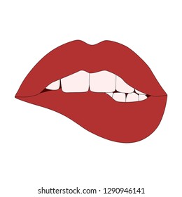 Red lips teeth biting lower lip