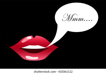 Red lips with text bubble vector illustration for background, sensual lips of a woman smiling, glossy lipstick picture, girl's kissing mouth, woman's pretty smile, pink lips isolated, lips teeth icon