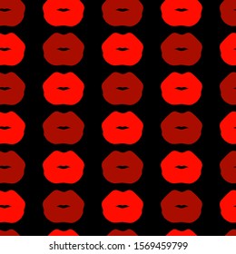 Red lips texture on black background. Women kiss seamless pattern. 