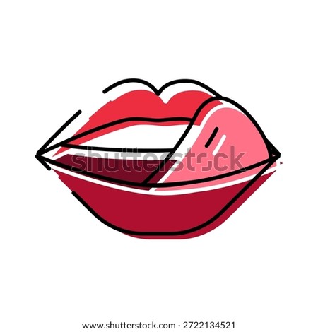 Red lips with a tongue licking the upper lip, creating a sensual and expressive pop art style illustration, symbolizing desire, taste, and communication
