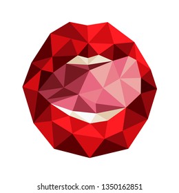 red lips with tongue polygonal vector illustration on white background