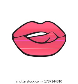 Red lips tongue-tied stylized vector gradient illustration. Isolated color icon on white background.