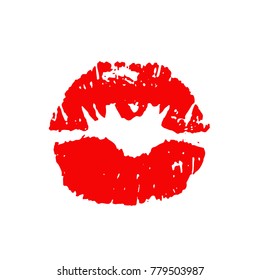 Red lips track print. Stamp of mouth. Vector illustration.