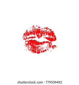 Red lips track print. Stamp of mouth. Vector illustration.