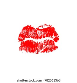 Red lips track print. Stamp of mouth. Vector illustration.