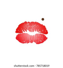 Red lips track print. Stamp of mouth. Vector illustration.