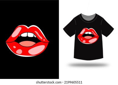 red lips trendy stylish t shirt graphic design vector illustration