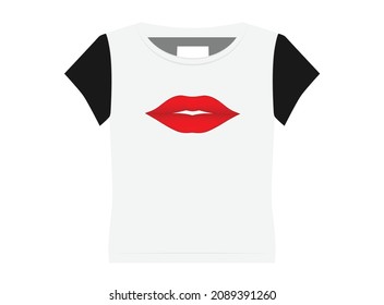 Red lips t-shirt design, vector illustration