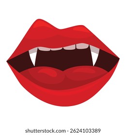 Rote Lippen mit Vampirzähnen zeigen, perfekt für Halloween-Projekte