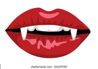 Red Lips Vampire Long Fangs Isolated Stock Vector (Royalty Free ...