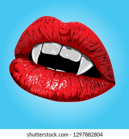 Red Lips, Vampire Mouth Helloween, Isolated Object, Vector Illustration