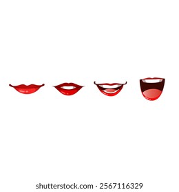 Red lips with various expressions cartoon, digital art illustration.