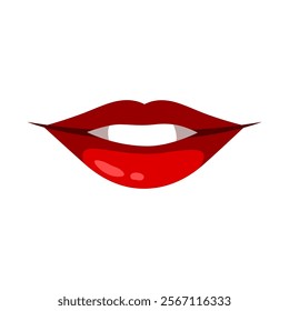 Red lips with various expressions cartoon, digital art illustration.