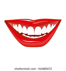 red lips vector. bright lipstick. White background.  beautiful Hollywood smile.