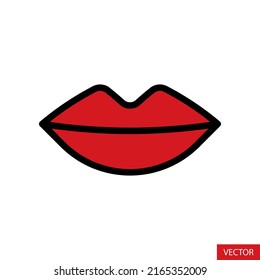 Red lips vector icon in flat style design for website design, app, UI, isolated on white background. Editable stroke. EPS 10 vector illustration.