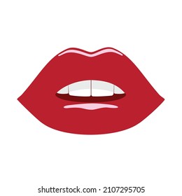 Red lips vector illustration. Icon isolated on white.