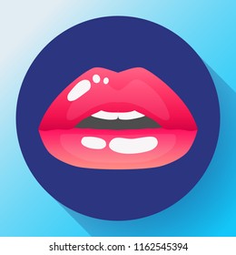 Red lips vector illustration of sexy womans lips of half-open mouth