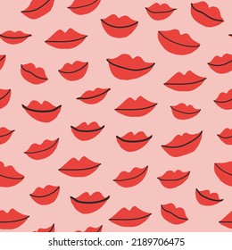 Red lips vector seamless pattern