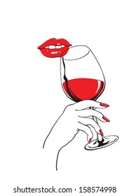 Red lips and a wineglass
