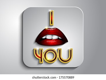 Red lips and the words I you on the gray icon