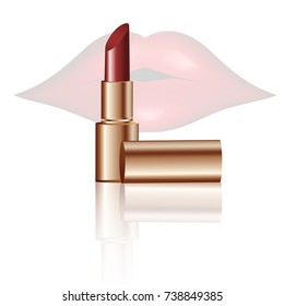Red lipstic in metallic packaging. Vector illustration.