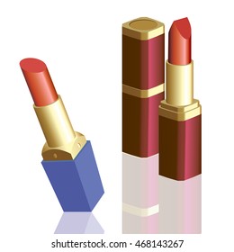 Red lipstick closed and open high detail illustration isolated on white background
