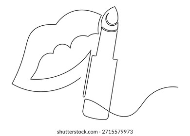 Dibujo de línea continua de lápiz labial rojo elemento de maquillaje aislado cosmético