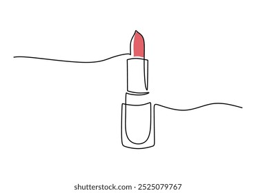 Batom vermelho desenho contínuo de uma linha. Beleza e conceito de moda. Plano de fundo minimalista de ilustração vetorial.