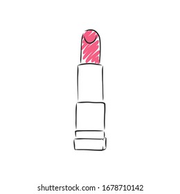 Red lipstick, cosmetic, vector sketch illustration 
