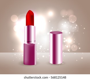 Red lipstick design.Vector makeup template.