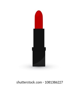 Red  lipstick flat icon isolated on white background. Makeup accessory. Fashion glamour  cosmetics vector illustration. Easy to edit design for beauty salons, social media, websites, logo, cards, etc.