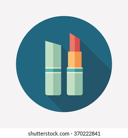 Red lipstick flat round icon with long shadows.