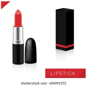 Red lipstick with full package and box package on white background, vector created with gradients in illustrator.