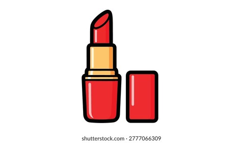 Red lipstick in gold tube opened