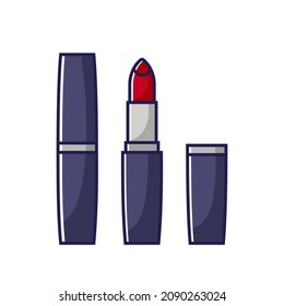 Red lipstick icon. Colored vector illustration in line style isolated on white background.