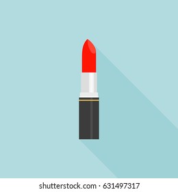 Red lipstick icon flat design with long shadow