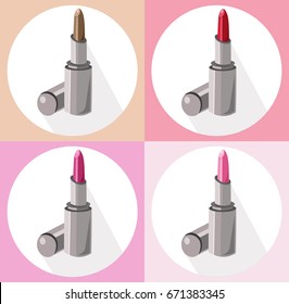 red lipstick icon set collection style contour Vector template advertising